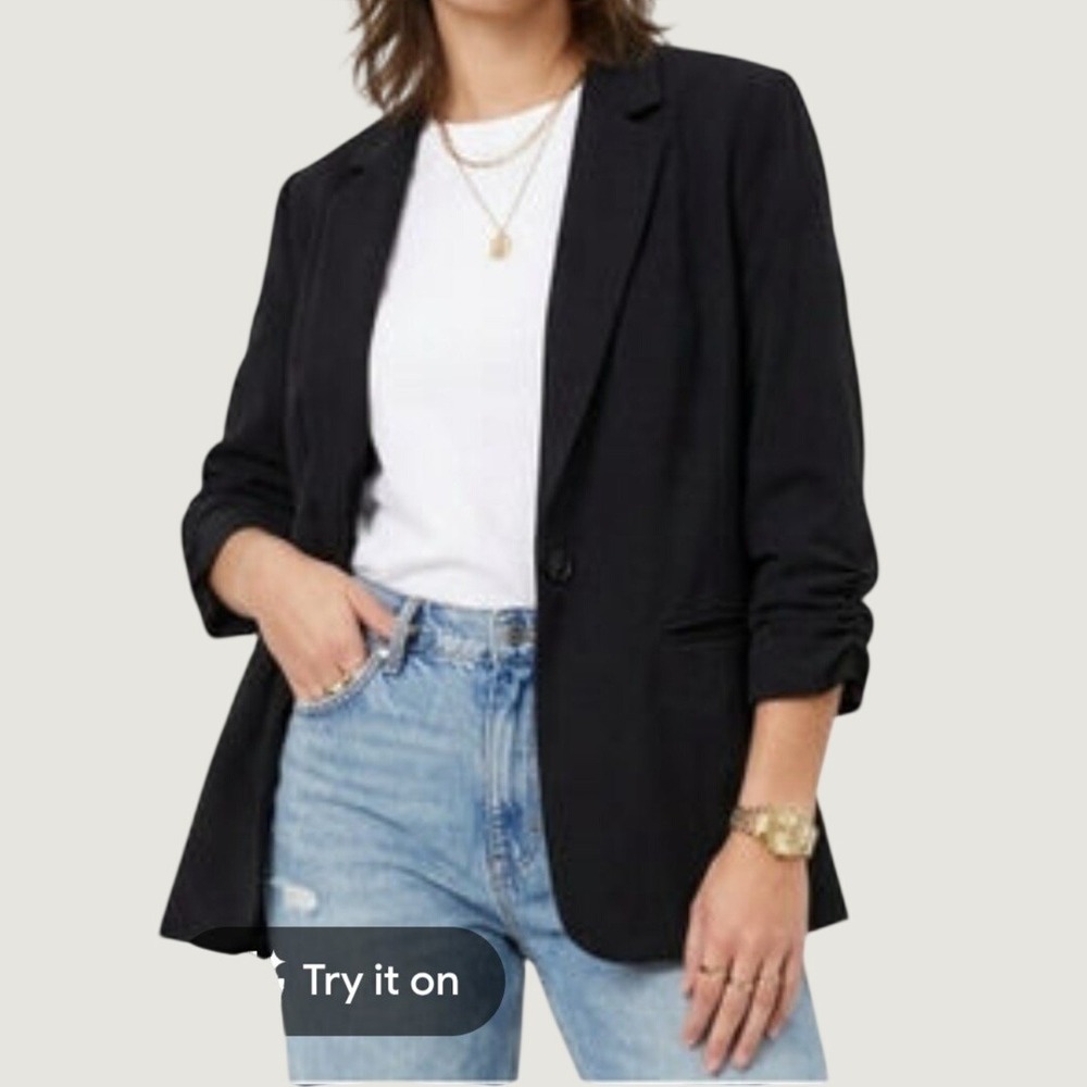 Michael Michael Kors Black Ruched Sleeve One Button Blazer Size 10